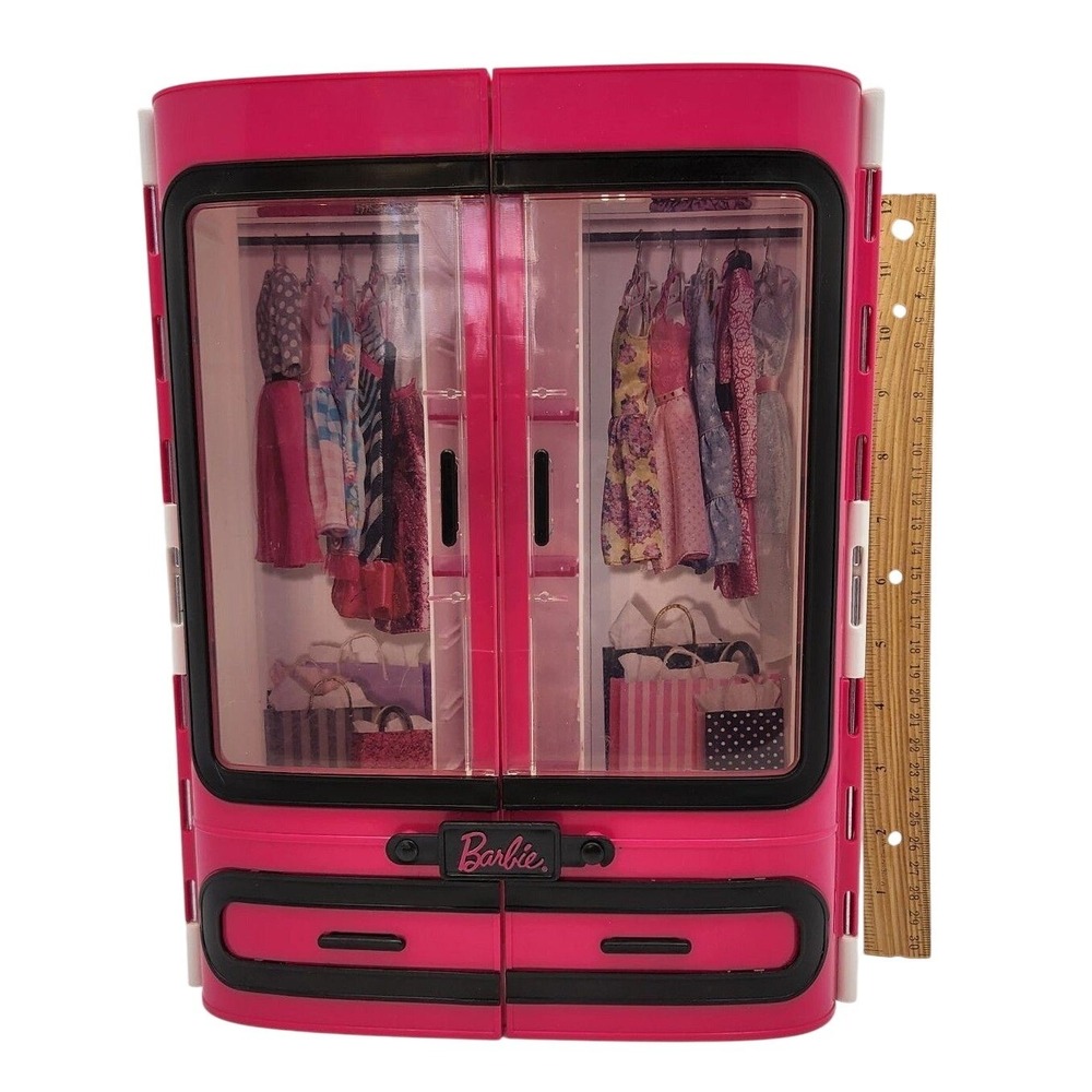 2015 Mattel Barbie Pink Wardrobe Closet w/ Handle Hard Plastic Carrying Case